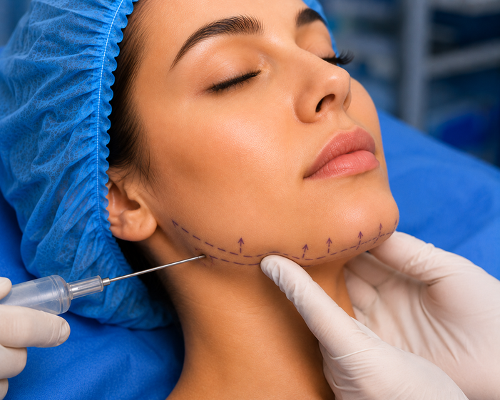 Surgeon consulting a patient about Jawline Liposuction